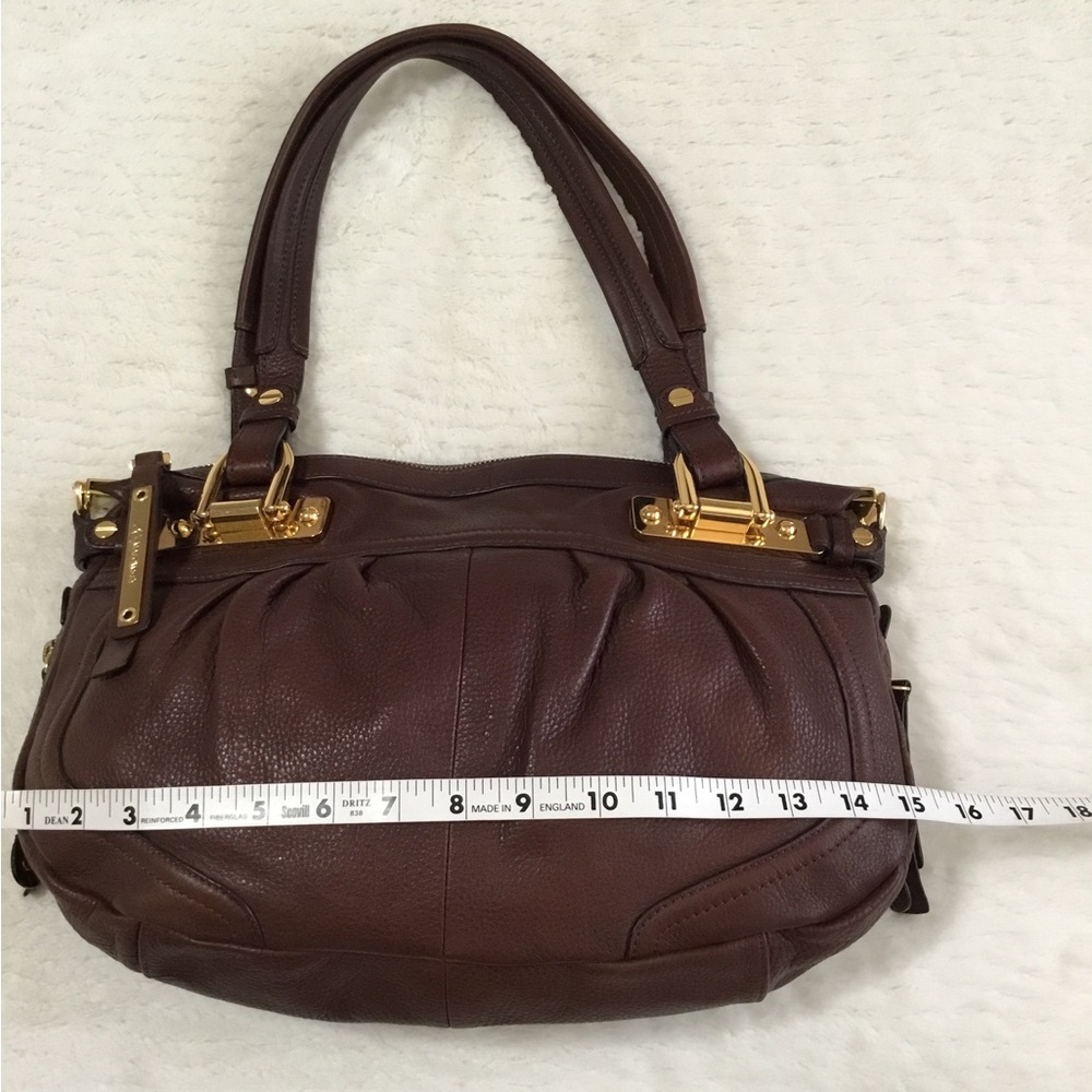 b. makowsky Chocolate Brown Leather Shoulder Bag with Gold Hardware - Picture 6 of 12